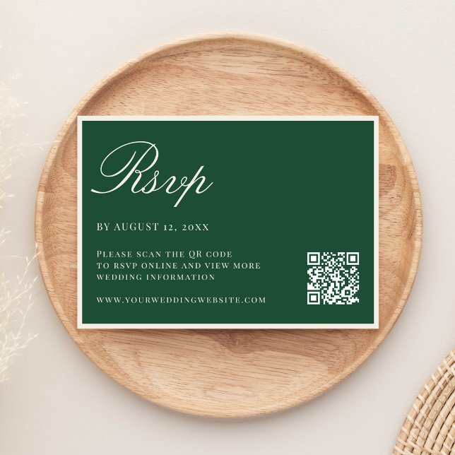 Elegant Green Old Money QR Code Wedding RSVP Card (Creator Uploaded)