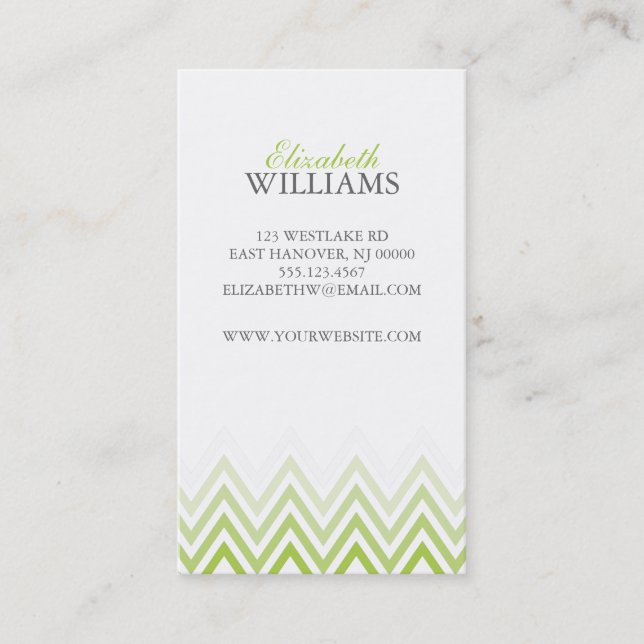Elegant Green Ombre Chevron Stripes Business Card (Front)
