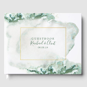 Elegant Green Ombre Marble Wedding Guestbook