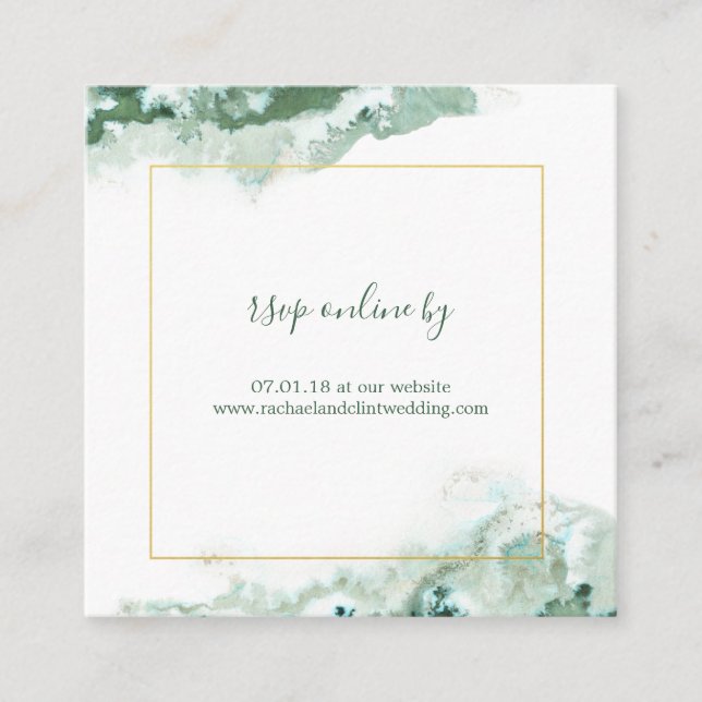 Elegant Green Ombre Marble Wedding RSVP Cards (Front)