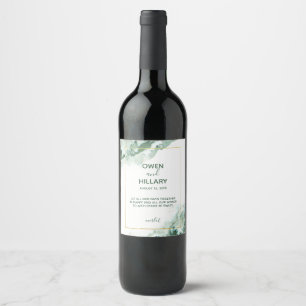 Elegant Green Ombre Marble Wedding Wine Label