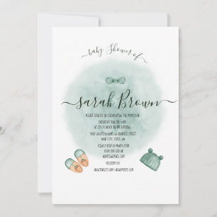 ELEGANT GREEN & ORANGE WATERCOLOR BABY SHOWER INVITATION