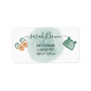 ELEGANT GREEN & ORANGE WATERCOLOR BABY SHOWER LABEL