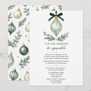 Elegant Green Ornament Exchange Holiday Party Invitation
