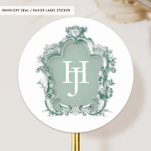 Elegant Green Ornate Monogram Seal / Favor Sticker