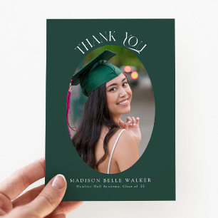 Elegant Green Oval Graduation Photo Thank You  Card