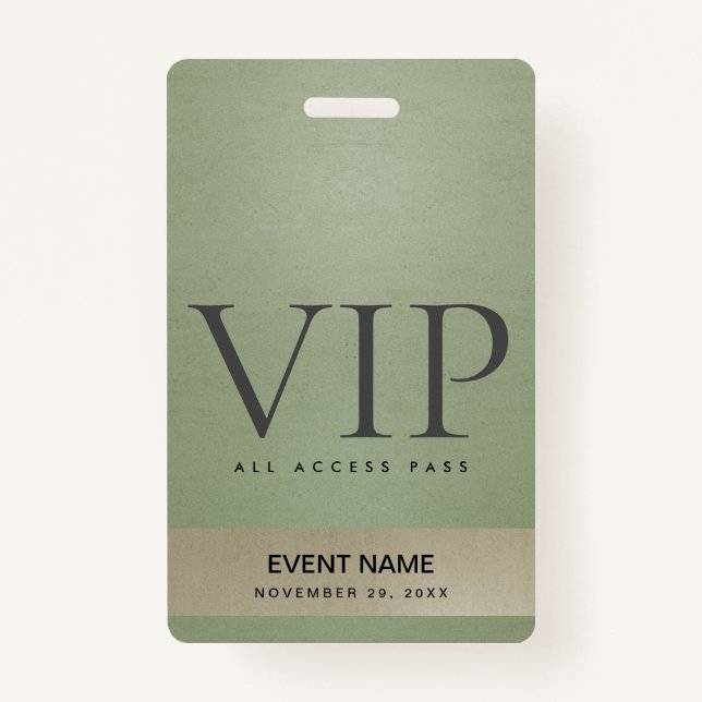 ELEGANT GREEN PALE GOLD VIP EVENT ACCESS PASS ID BADGE (Front)
