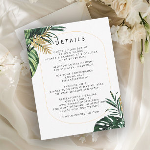 Elegant, Green Palm, Gold (Imitation) Border RSVP Card
