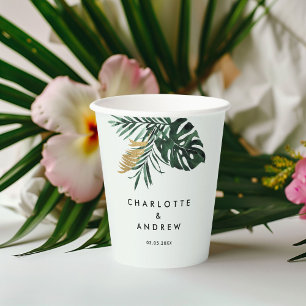  Elegant, Green Palm, Gold (Imitation)  Paper Cups