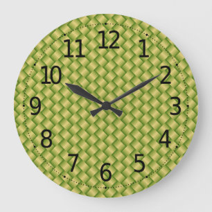 Elegant Green Palm Leaves Weave Basket Pattern   Large Clock