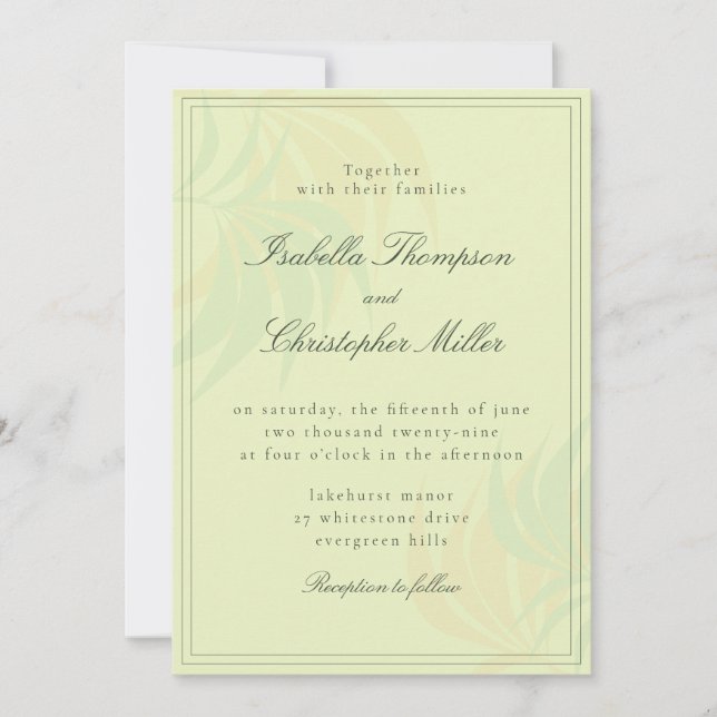 Elegant Green Palm Wedding Invitation (Front)