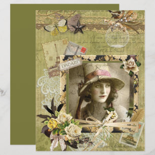 Elegant Green Paris Dream Collage Scrapbook Paper
