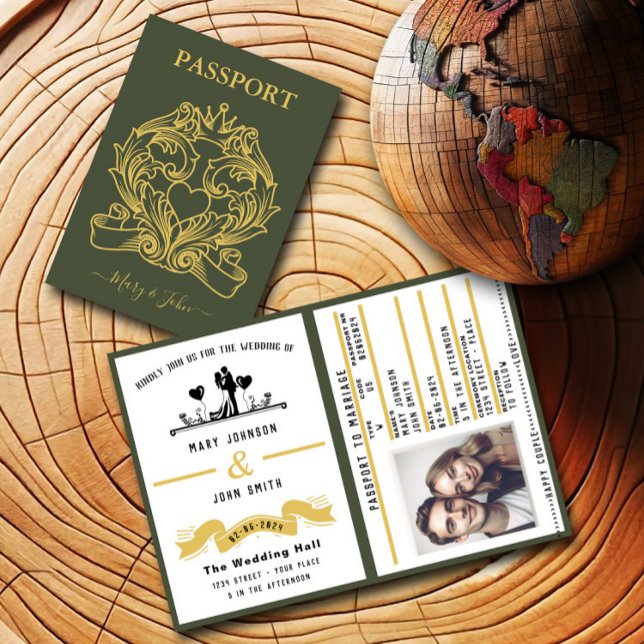 Elegant Green Passport Style Wedding Invitation (Creator Uploaded)