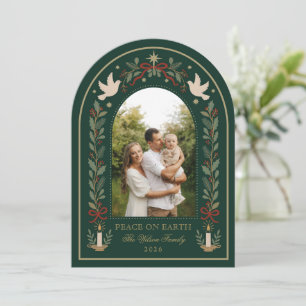 Elegant Green Peace on Earth Christmas Family Holiday Card