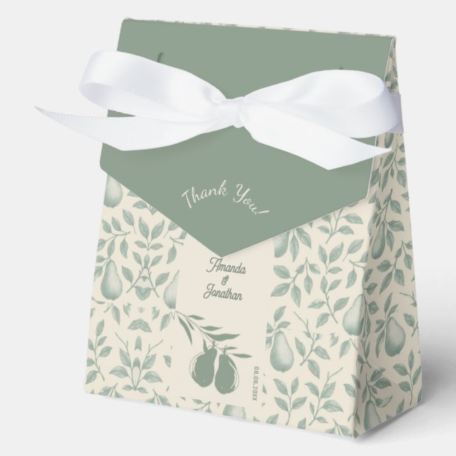 Elegant Green Pear Wedding Thank You Favour Box (Front)
