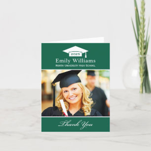 Elegant Green Personalised Graduation Photo Thank You Card