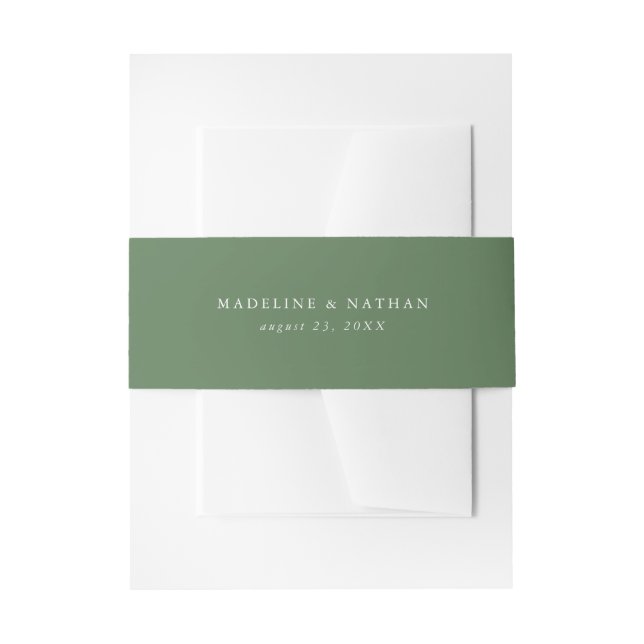 Elegant Green Personalised Wedding Invitation Belly Band (Front Example)