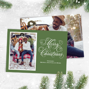 Elegant Green Photo Christmas Script Typography Holiday Card