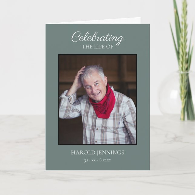 Elegant Green Photo Funeral Memorial Programme (Front)