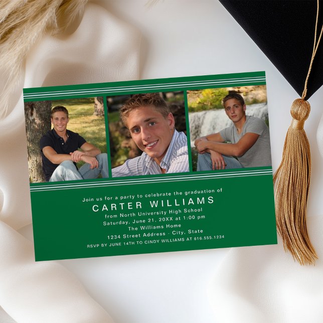 Elegant Green Photo Graduation Party Invitation (Creator Uploaded)
