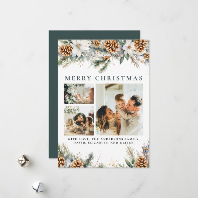 Elegant Green Pine Foliage | Botanical Christmas Holiday Card (Front/Back In Situ)