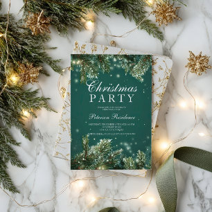 Elegant green pine snowy Holiday Christmas party Invitation