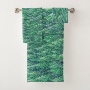 Elegant Green Pine Trees Artwork   Towel Set