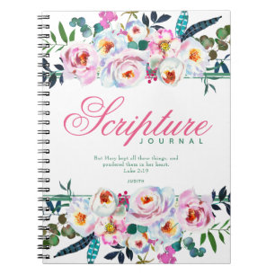 Elegant Green Pink Floral Named Scripture Journal