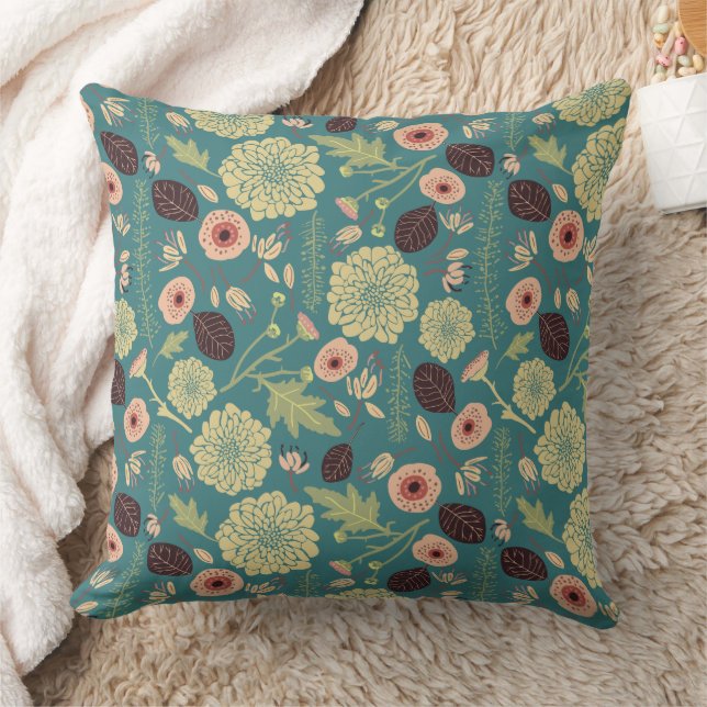 Elegant Green Pink Floral Pattern Cushion (Blanket)