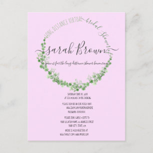 ELEGANT GREEN & PINK FOLIAGE VIRTUAL BRIDAL SHOWER POSTCARD