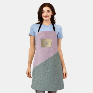 Elegant Green Pink Leather Monogram   Apron