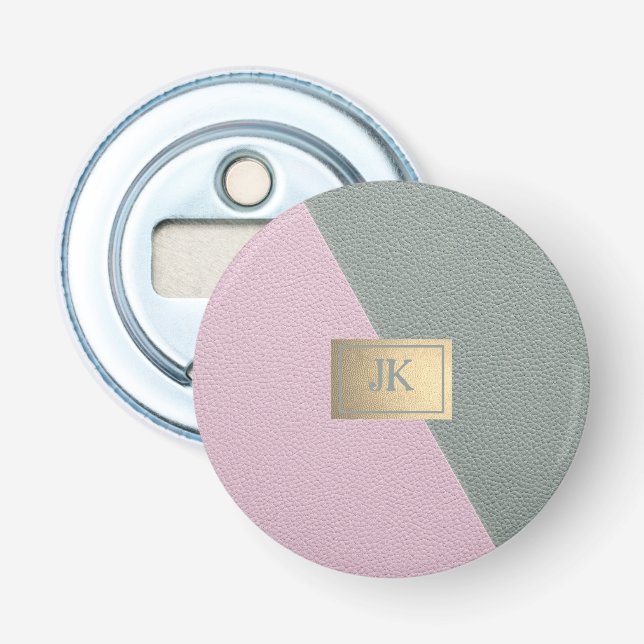 Elegant Green Pink Leather Monogram   Bottle Opener (Front)