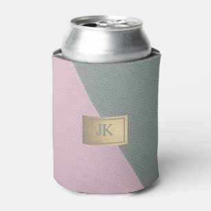 Elegant Green Pink Leather Monogram Can Cooler