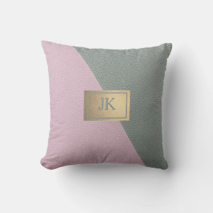 Elegant Green Pink Leather Monogram   Cushion