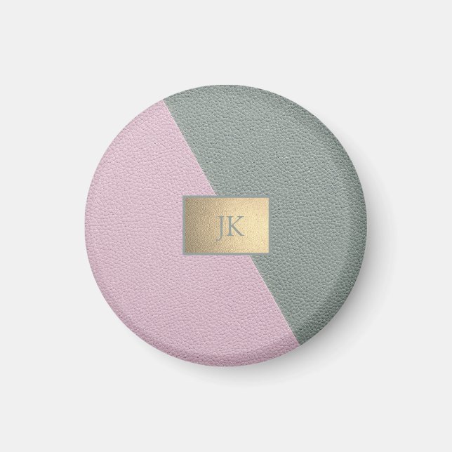 Elegant Green Pink Leather,Monogram Magnet (Front)