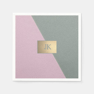 Elegant Green Pink Leather Monogram Napkin