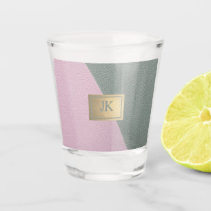 Elegant Green Pink Leather Monogram   Shot Glass