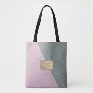 Elegant Green Pink Leather Monogram Tote Bag