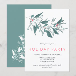 Elegant green pink mistletoe branch Holiday party Invitation