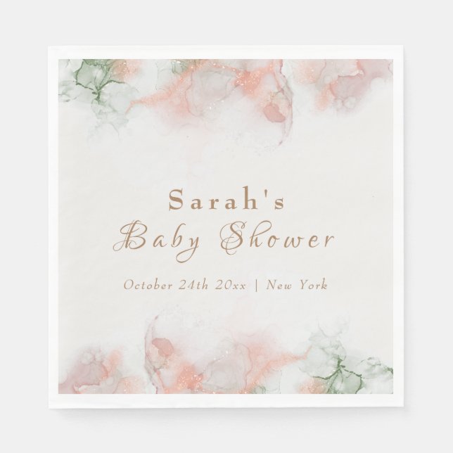 Elegant Green Pink Watercolor Agate Baby Shower  Napkin (Front)