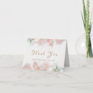 Elegant Green Pink Watercolor Agate Baby Shower  Thank You Card