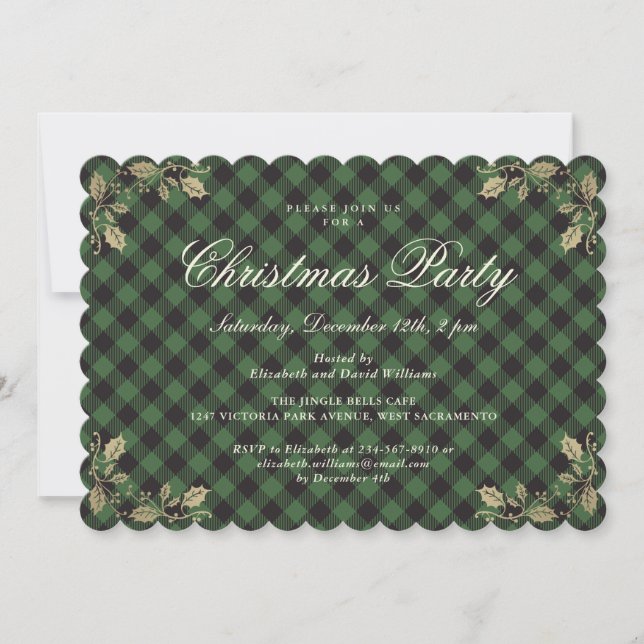 Elegant Green Plaid Christmas Holiday Party Invitation (Front)
