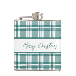 Elegant Green Plaid   Merry Christmas Hip Flask