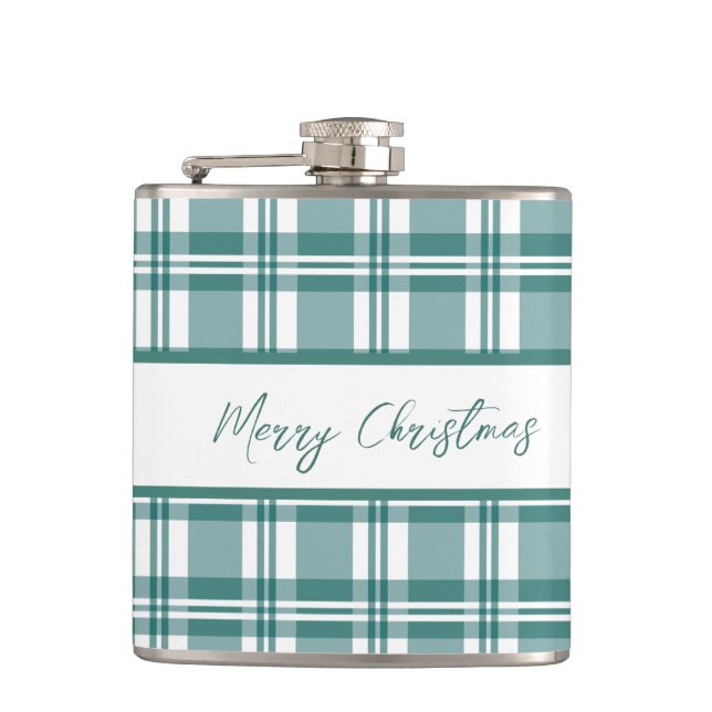 Elegant Green Plaid | Merry Christmas Hip Flask (Front)