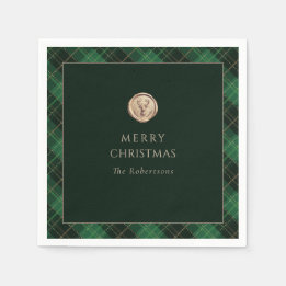Elegant Green Plaid Merry Christmas Holiday Party  Napkin