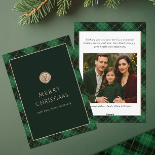 Elegant Green Plaid Merry Christmas Photo Holiday Card