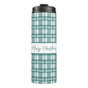 Elegant Green Plaid Merry Christmas Thermal Tumbler