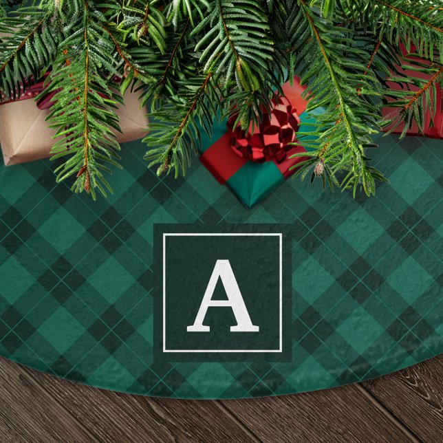 Elegant Green Plaid Monogram Brushed Polyester Tree Skirt (Creator Uploaded)
