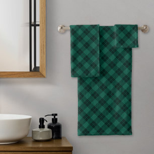 Elegant Green Plaid Pattern Holiday Bath Towel Set