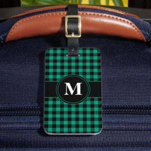 Elegant Green Plaid Pattern Monogram Luggage Tag